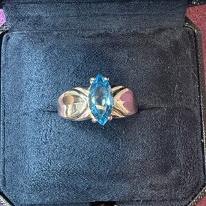 Elegant Blue Marquise Gemstone Sterling Silver Women's Ring